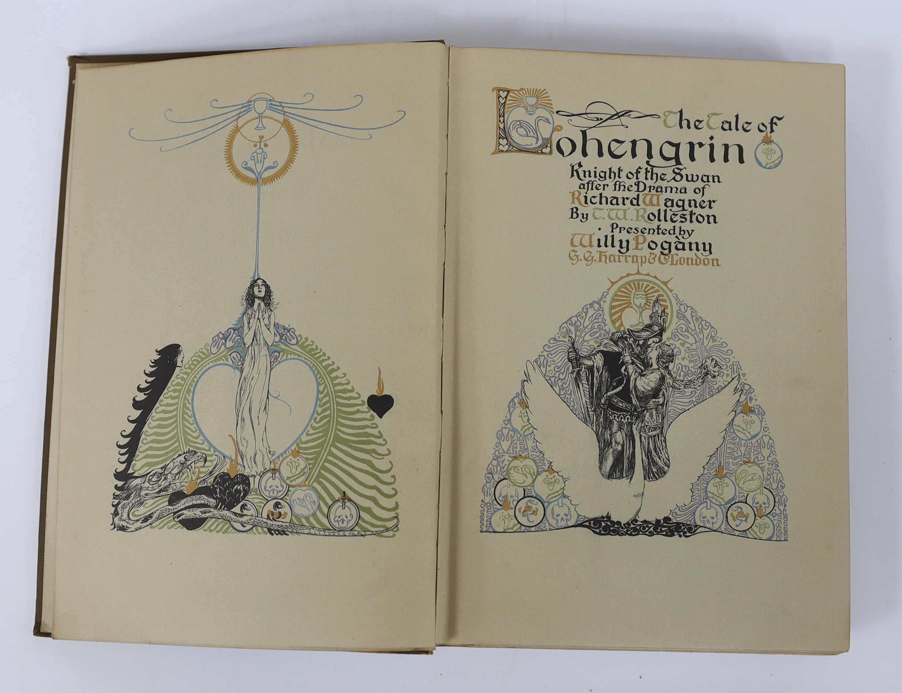 Rolleston, T.W. - The Tale of Lohengrin, Knight of the Swan, after the drama of Richard Wagner....Ist trade edition. coloured pictorial half and title pages, 8 coloured and mounted illus., coloured / plain decorations an